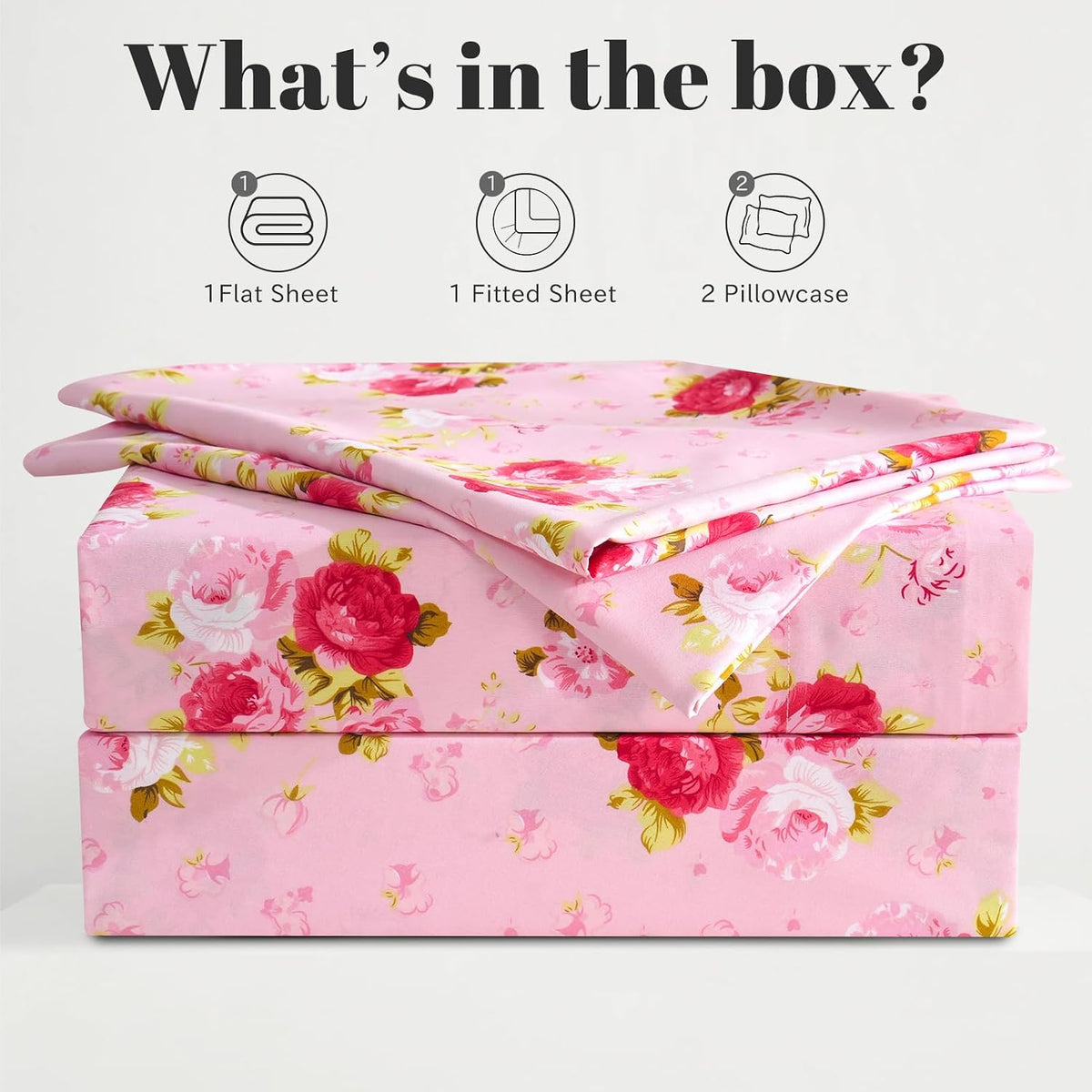 Floral Pattern Bed Sheet Set Queen Size, 16" Deep Pocket 4PCS