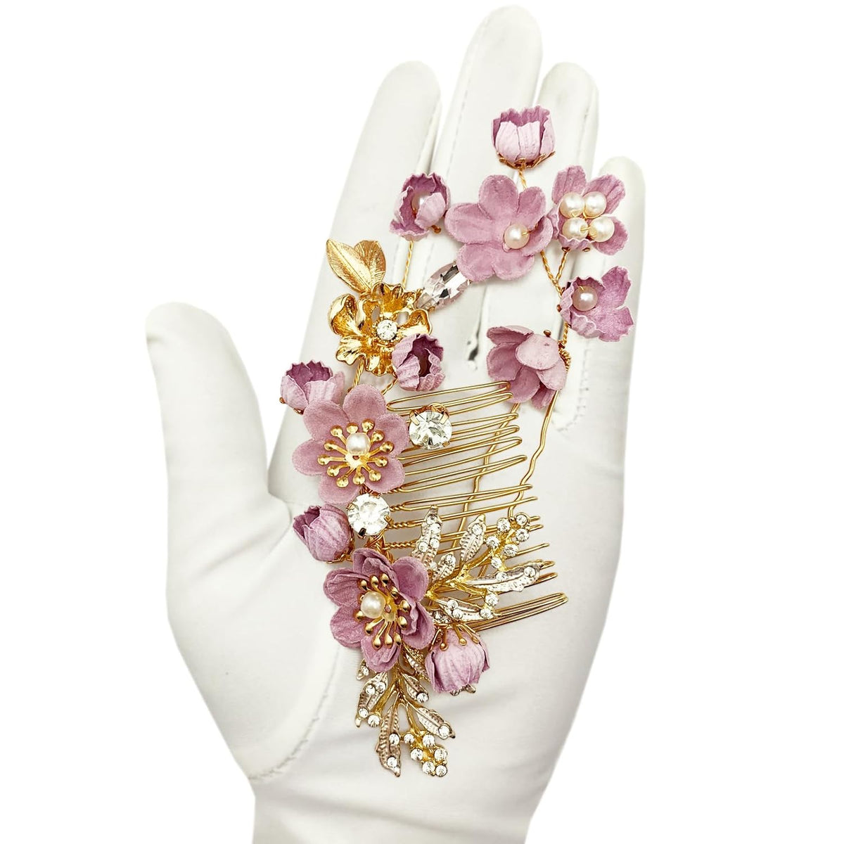 Pink Flower Gold Hair Pins Combs Accessories for Wedding Prom, Set of 4