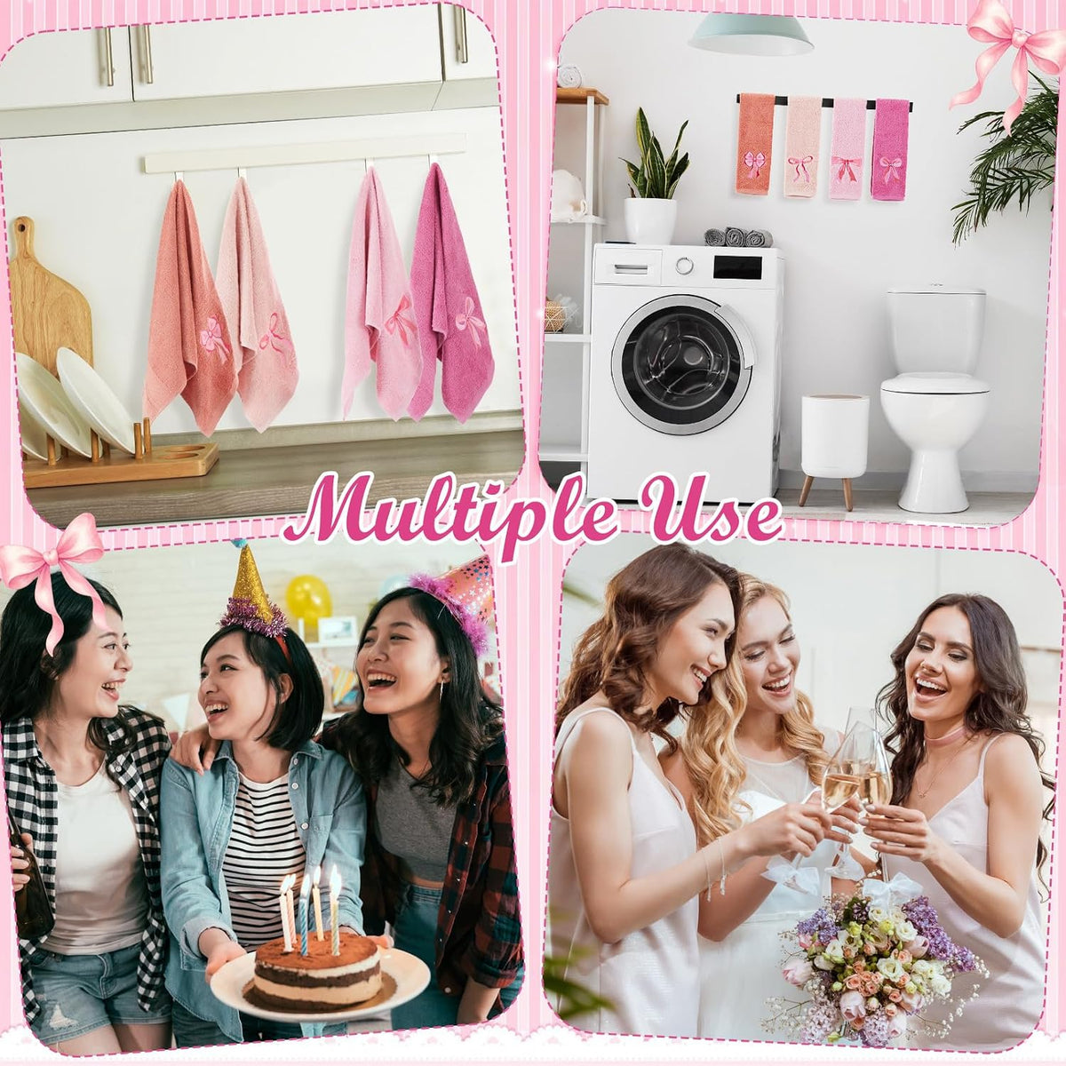 4 PCS Pink Bow Hand Towels 29"x13" Farmhouse Bathroom