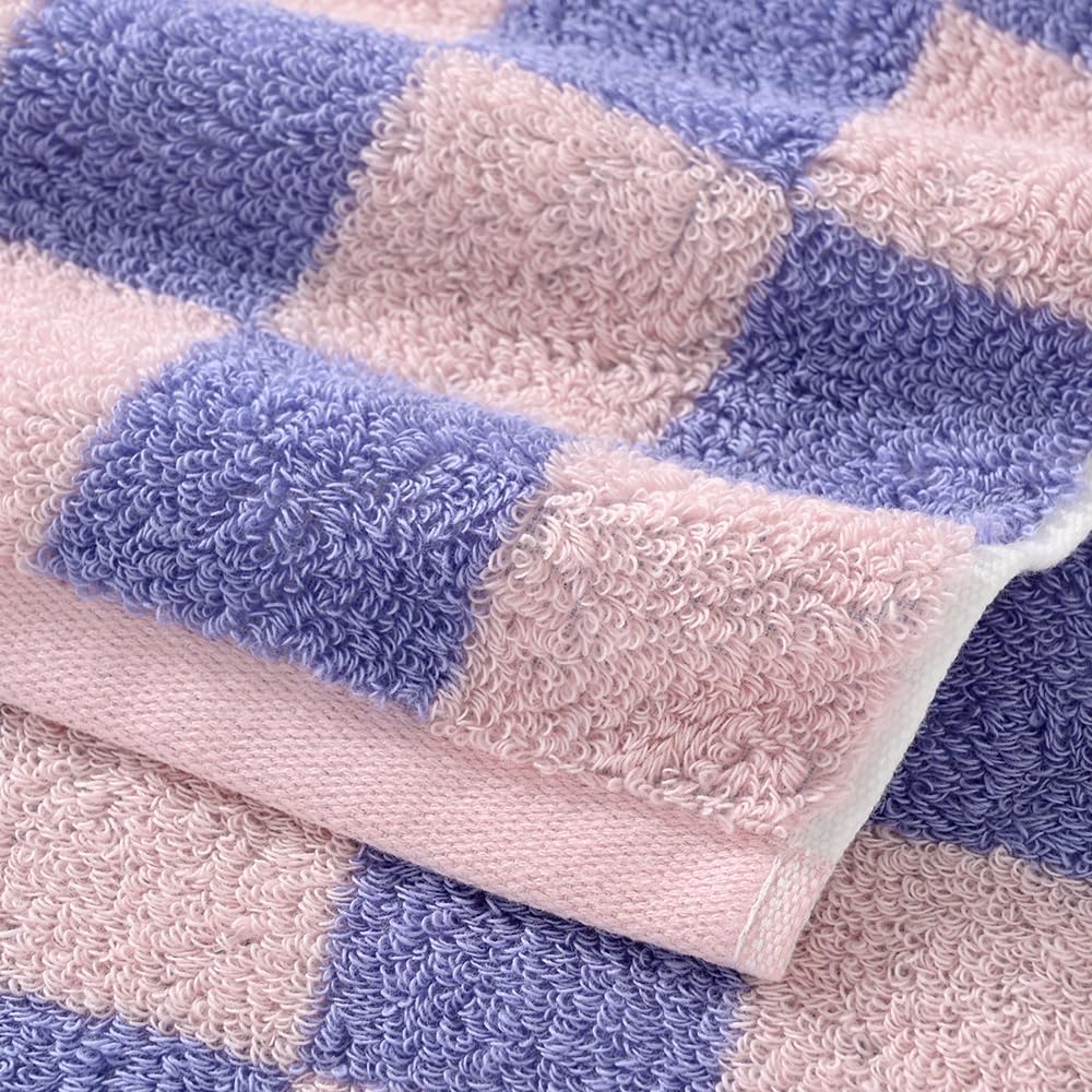 Checkered Hand Towel Set of 2 Soft 100% Cotton Pink and Purple Plaid Pattern Light Weight Highly Absorbent Quick Dry Hand Towels for Bathroom Decor 13 X 29 Inch