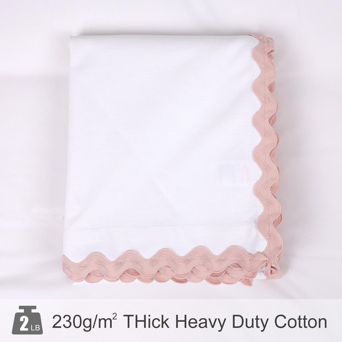 Scalloped Shower Curtain Cotton Pink White for Bathroom Textured 72x72