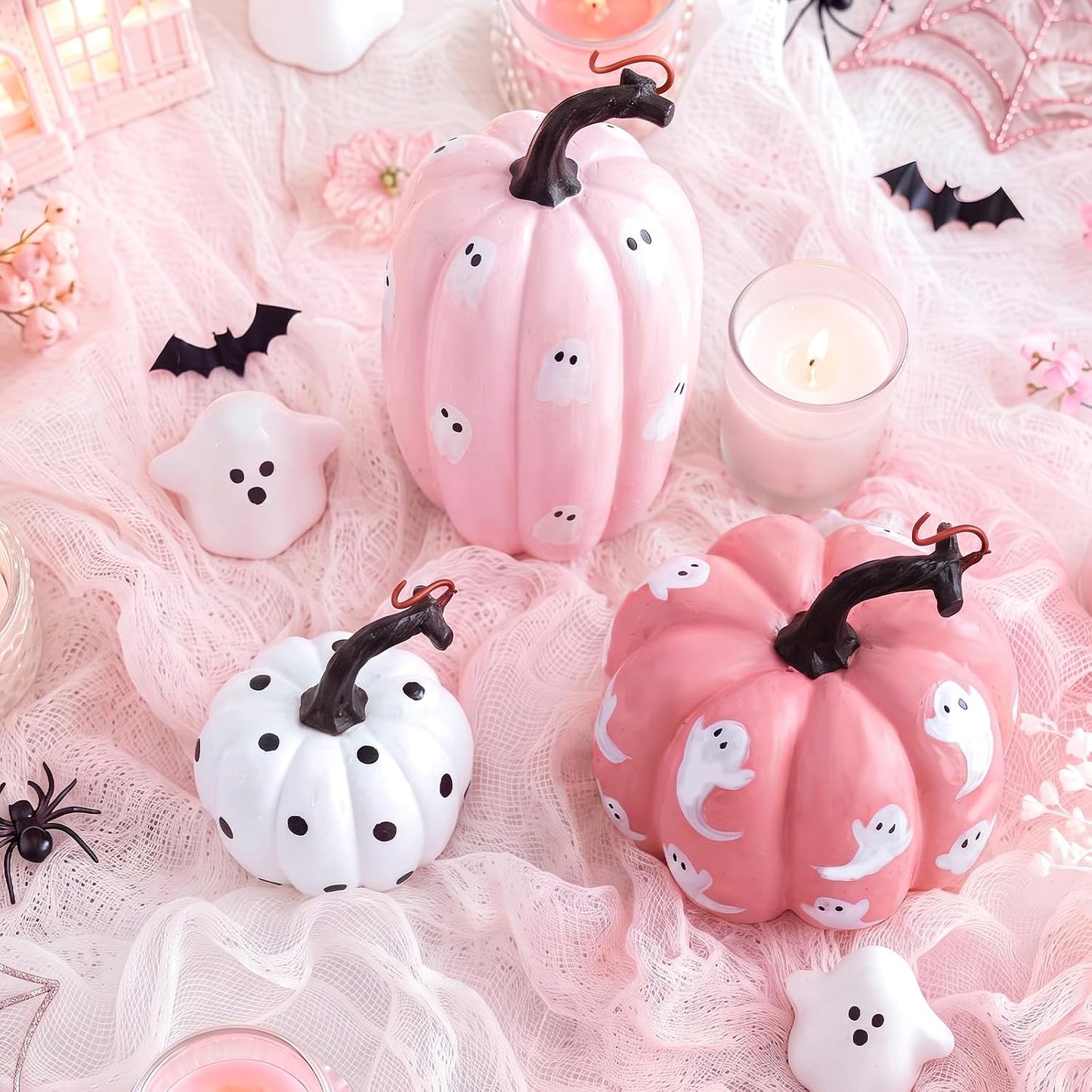 3 Pcs Pink Halloween Pumpkin Decoration Fall Artificial Foam Pumpkins