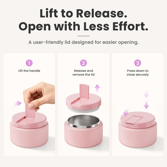 13.5oz Soup Thermo for Hot Food Kids with Buckle Lid Insulated Vacuum Food Jar Wide Mouth Leakproof Stainless Steel Lunch Container- Pink