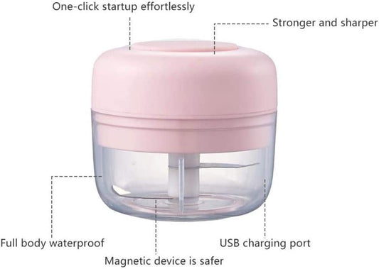 New Electric Garlic Chopper Mini Portable Vegetable Grinder Crusher Rechargeable Durable Press Cordless Upgrade Food Blender Dicer for Meat Vegetable Onion Salsa Salad Pesto Coleslaw (Pink -100)