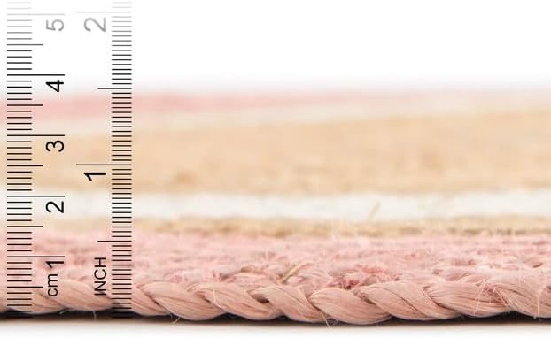 2.3x4 Ft Oval Pink and White & Natural Jute Area Rug, Natural Hand-Braided Jute Area Rug | Reversible & Durable | Boho Farmhouse Style Rug for Living Room, Dining Room, and Bedroom