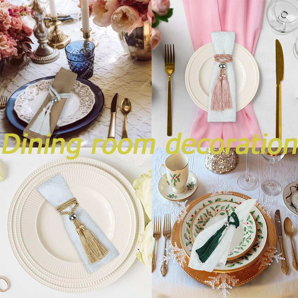 6 Set Napkin Rings with Tassels, Napkin Ring Holder