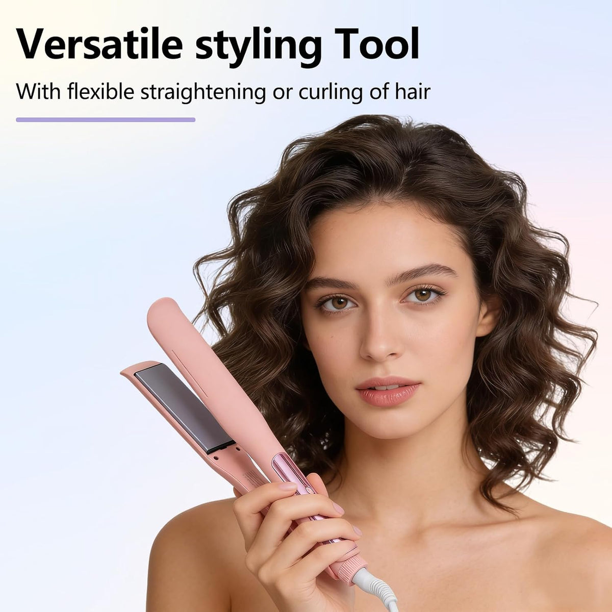 2 in 1 Straightener and Curler – 1 Inch Hair Straightener Iron & Ceramic Flat Iron, Professional Styling Tools for Less Frizz, Shine & Smooth(Pink)