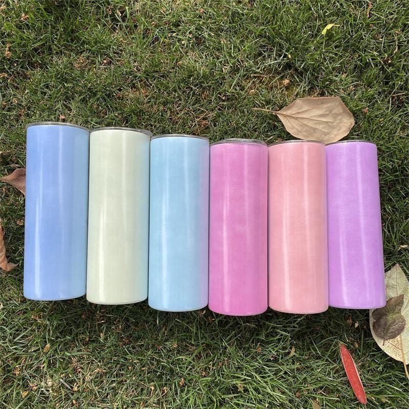 20oz UV Color Changing Sublimation Skinny Tumbler, Sun Light Sensing Stainless Steel Straight Slim Travel Mug with lid and straw (White-Pink)