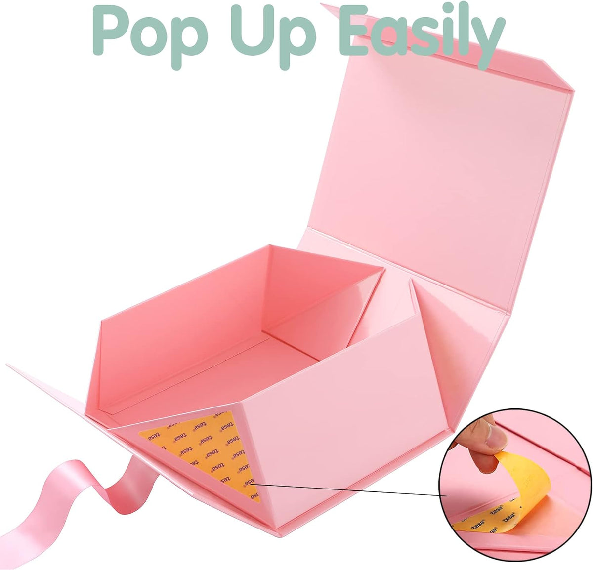 Pink Magnetic Gift Box with Lid and Ribbon 9x6.5x3.8 Inch