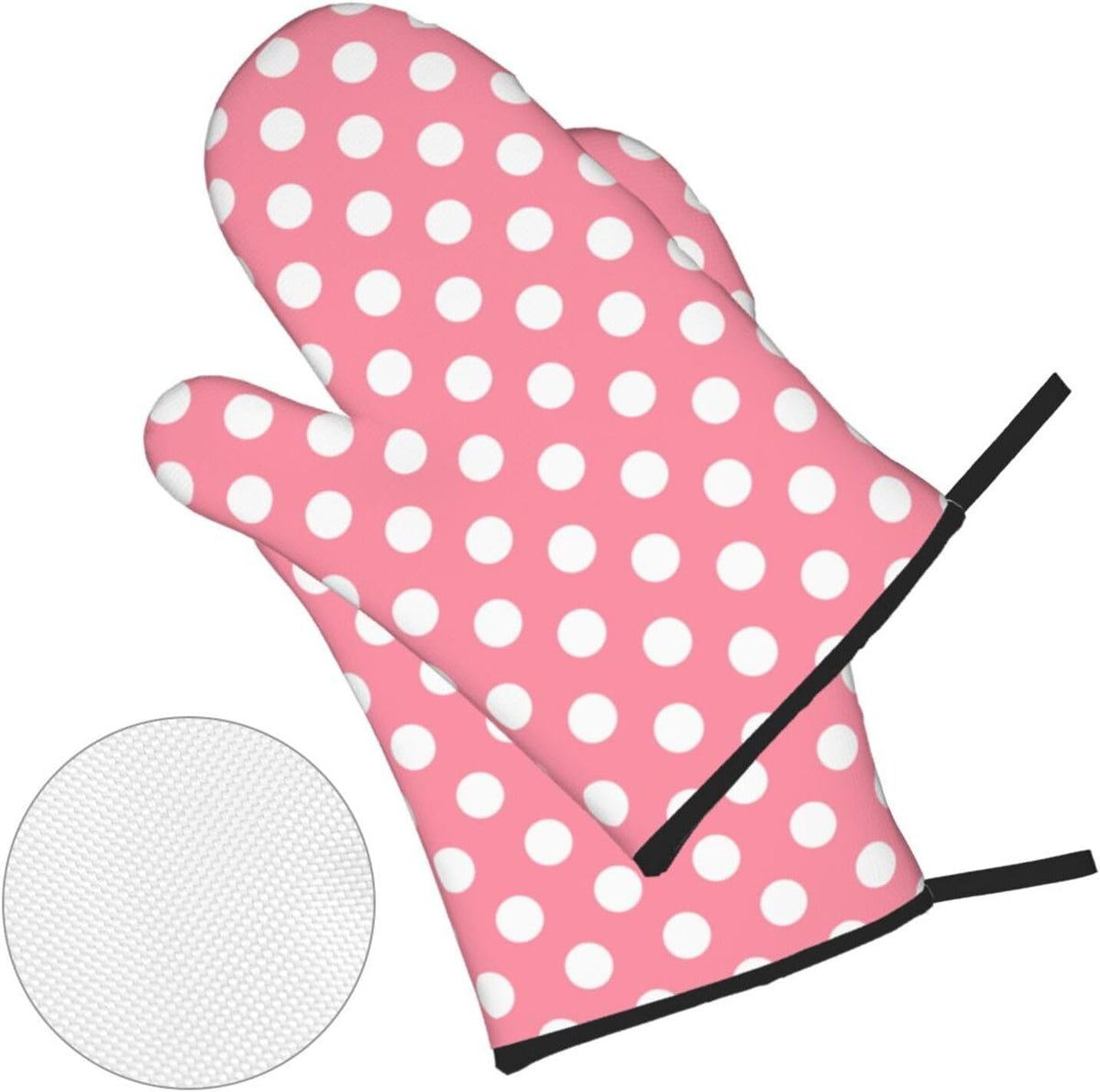 Light Pink Polka Dot Print (a) Oven Mitts and Pot Holders 4 pcs Set, Heat Resistant Silicone Oven Mitts Pot Holders for Kitchen Baking Cooking, Non-Slip Hot Pads Potholders Gloves
