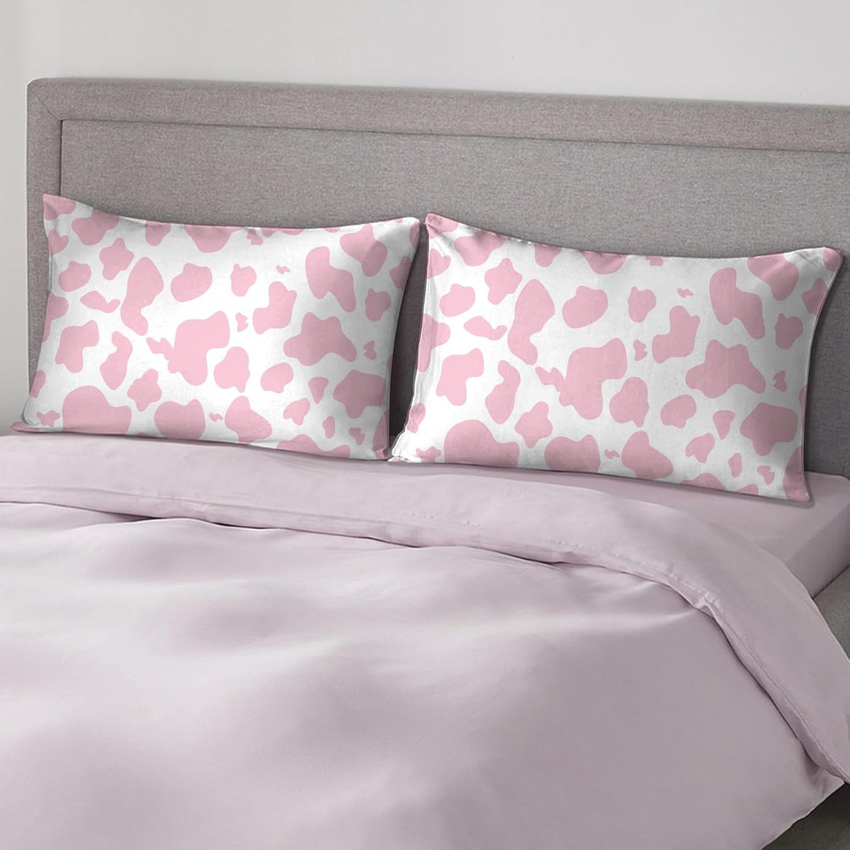 Microfiber Pillowcase 2PCS Set with Hidden Zipper,Soft and Comfortable Fabric Pillow Cases,Lightweight and Breathable,Easy to Clean (L35-Pink-Cow)