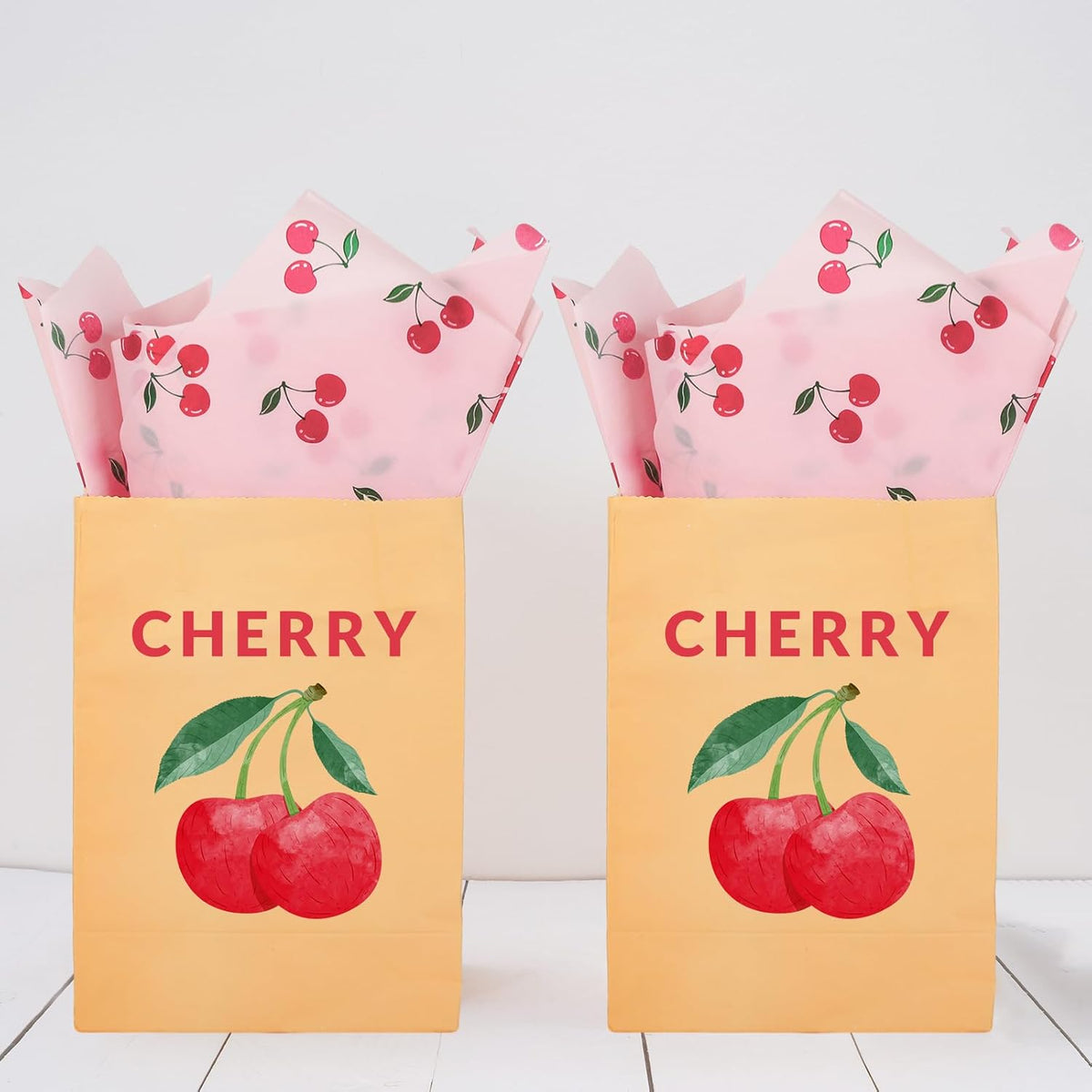 100 Sheets Cherry Tissue Paper Pink Gift Wrapping Paper Summer Fruit Decorative Art Tissue for DIY Crafts Small Business Birthday Party Decor, 14 x 20 Inch