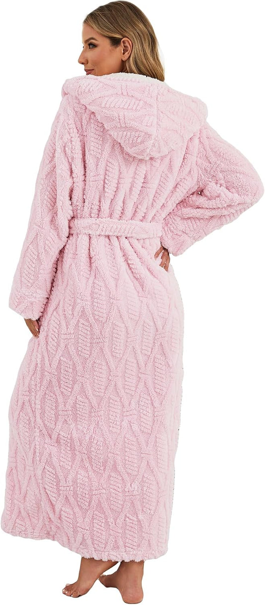 Women Robes Long with Hooded: Plush Flannel Floor Length Bathrobe