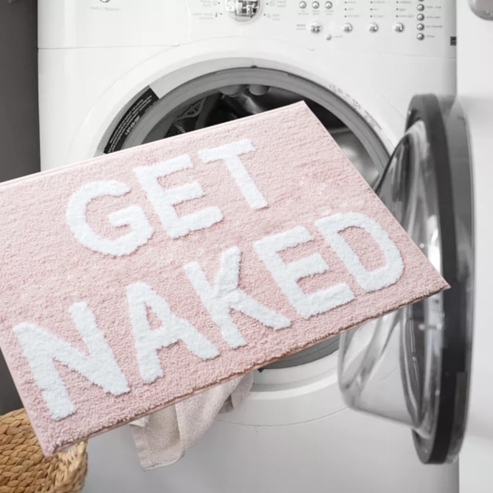 Get Naked Bath Mat Funny Cute Bathroom Rugs Get Naked Rug Shower Funny Bathroom Decor Fun Cute Bath Mat Non-Slip Washable College Light Pink White 17x24