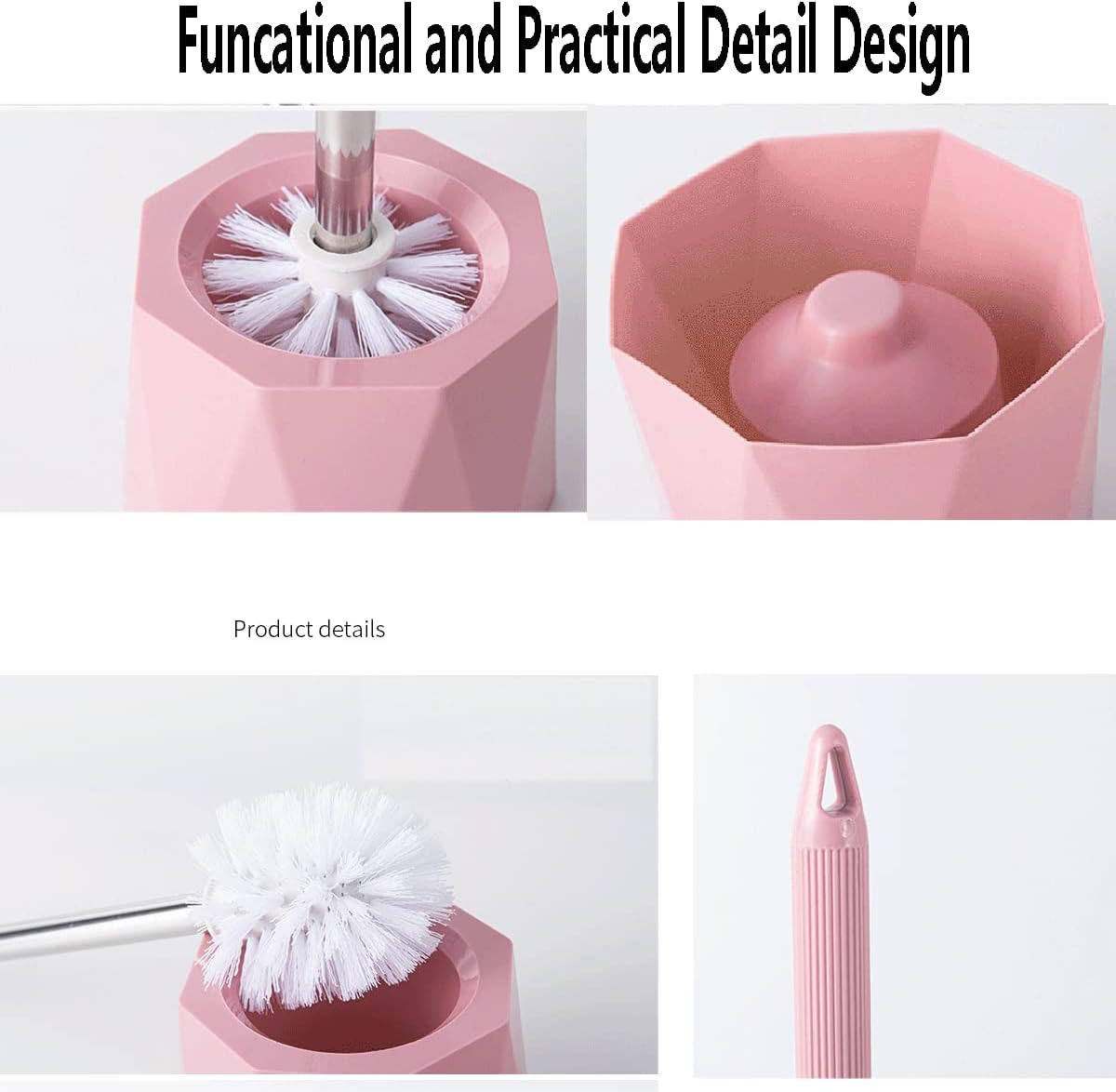 Toilet Brush with Holder Set, Toilet Brush Holder, Stainless Steel Handle Toilet Scrubber Brush with Strong Bristles for Bathroom Toilet Easy Cleaning (Pink)