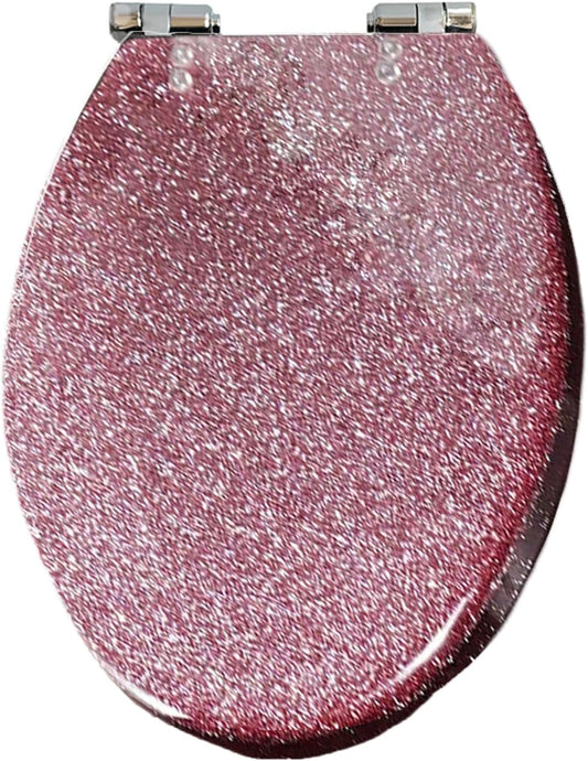 Glitter Toilet Seat, Resin Toilet Seat Elongated Soft Close Quick Release Heavy Duty Toilet Seats with Glitter Cover(Pink)