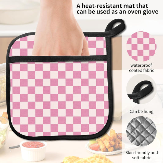 2 Pack Pot Holders for Kitchen Clearance, Cute Hot Pads, Funny Oven Pot Holders, Potholders Sets for Kitchen Heat Resistant Pink Checkerboard