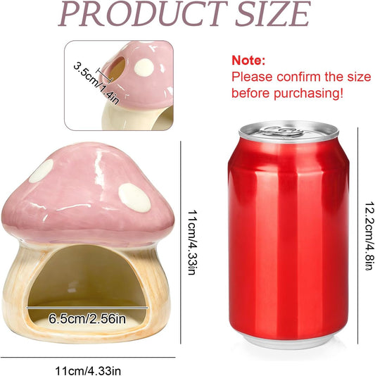 Betta Fish Tank Accessories, 4.33" Ceramic Mushroom Aquarium Decor, Pink