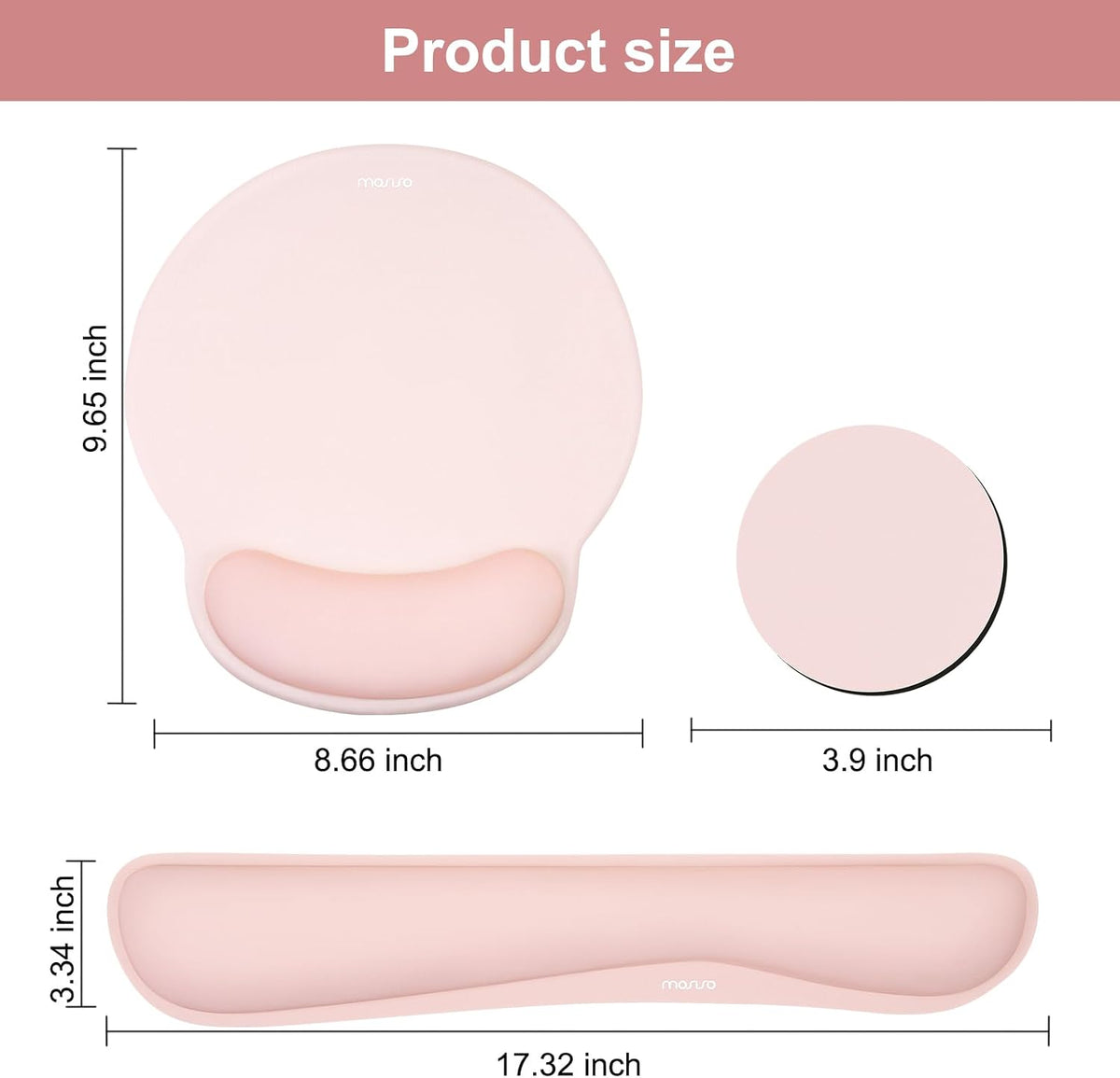 Wrist Rest Support for Mouse Pad&Keyboard Set, Chalk Pink