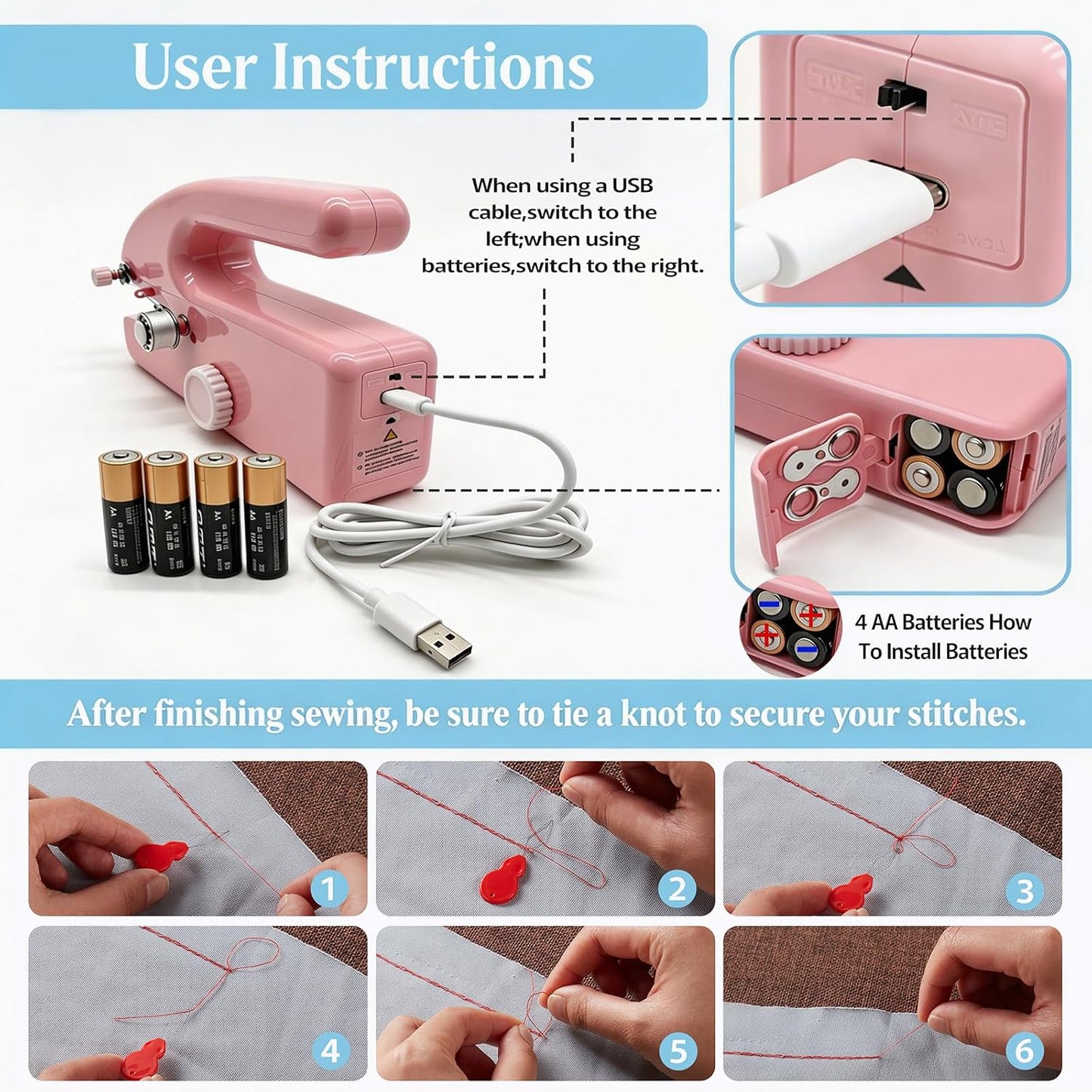 Hand Held Sewing Machine for Adults & Beginners, with Pink Leather Storage Case and 112 PCS Sewing Kit, Portable Mini Hand Sewing Machine, Assorted Needles, Threads, Heavy Duty Scissors