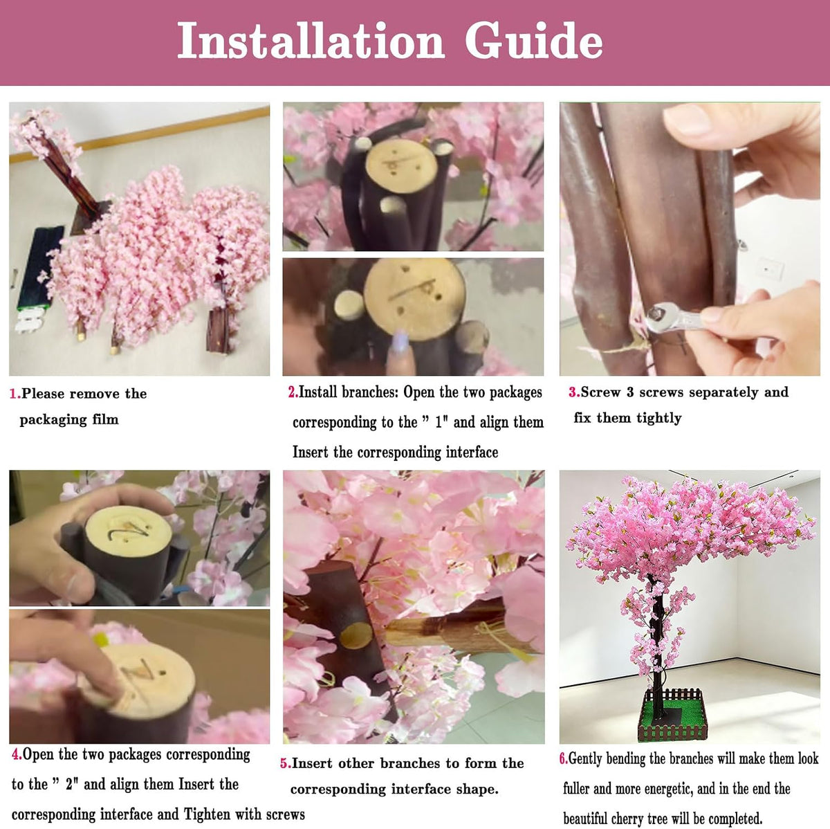 Large Artificial Cherry Blossom Trees Pink 6.6ft for Indoor Outdoor Home Decor,Tall Fake Japanese Cherry Blossom Wishing Trees for Living Room Garden Party,Wedding,Courtyards,Centerpieces