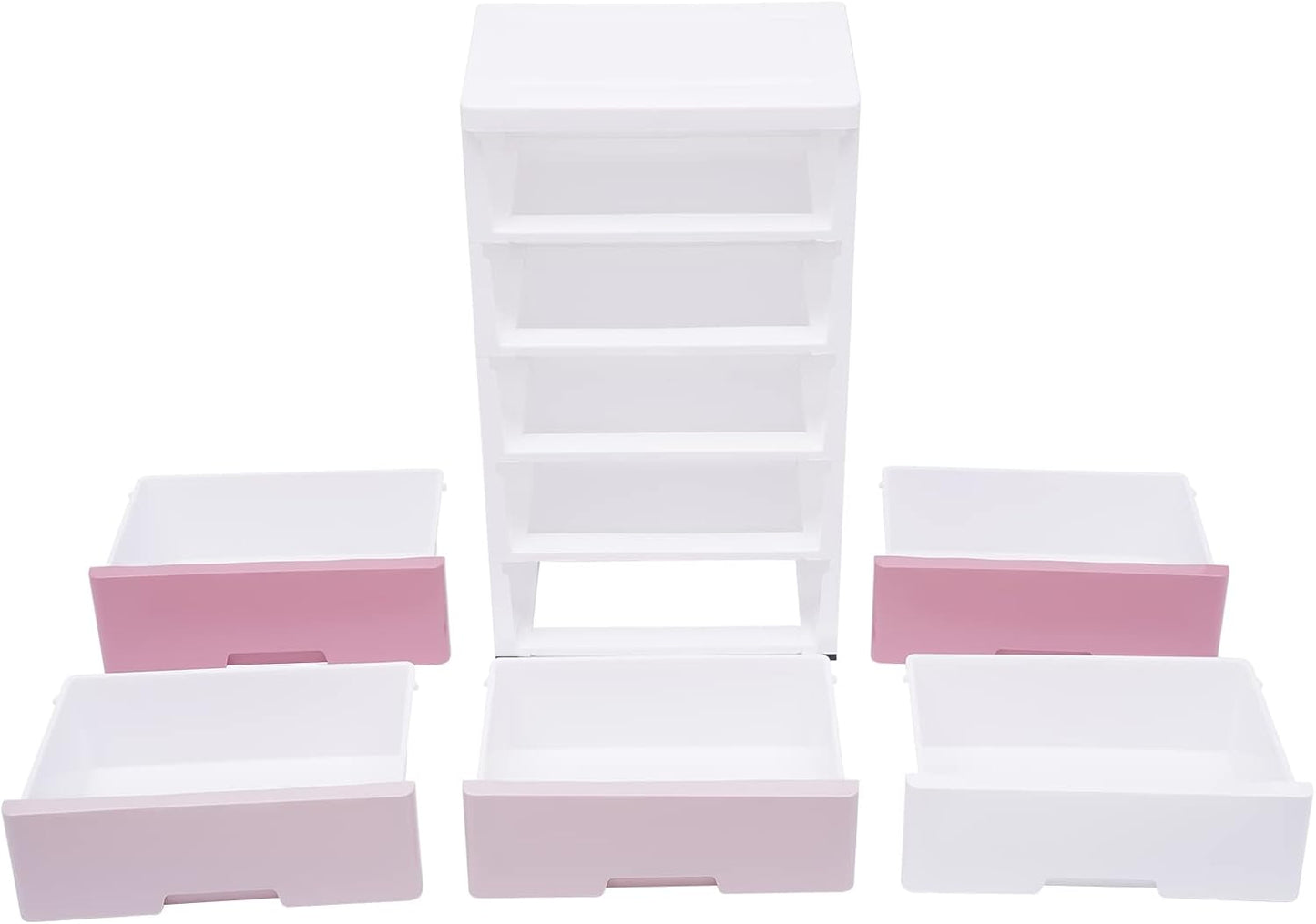 AngelcityCC Plastic Cabinet 5 Drawers Storage Dresser, Small Closet Drawers Organizer Unit for Bedroom Playroom, Gradient Pink