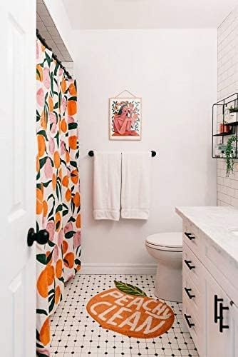 Peach Clean Bath Mat, Decor Door Mat Bathroom Area Rug Peachy, Soft & Absorbent Plush Coral Fabric, Also for Bedroom, Toilet Non-Slip and Washable
