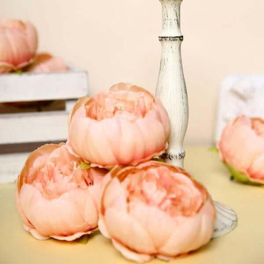 Efavormart 10 Pack 3-Inch Peach Silk Peony Flower Heads, Vibrant Realistic Artificial Peonies for Spring Party Decor and DIY Floral Wreaths