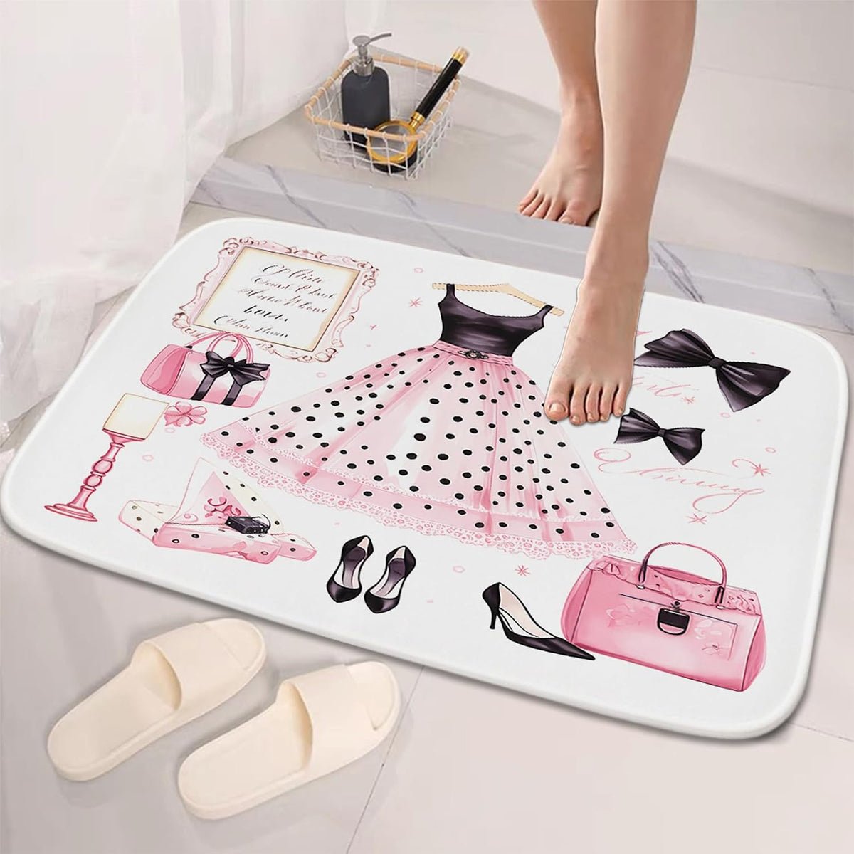 Cute Bow Bathroom Rugs Kids Girly Aesthetic Vintage Printed