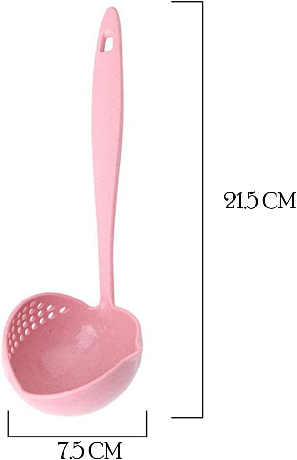 AKOAK 1 Pack 2 in 1 Kitchen Soup Ladle, Plastic Skillet Colander with Strainer, for Home, Hotel, Restaurant, Coffee Shop and More (Pink)