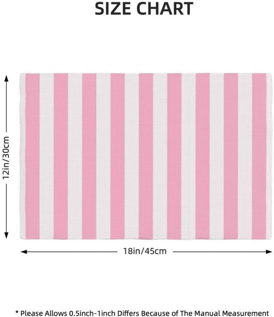 Stripe Placemat Set, Vertical Pink White Stripes Pattern Home Decor Linen Table Mats for Dining Room Kitchens Party Cafe Festive Banquet Wedding Decor, 18" L x 12" W【6 PCS】