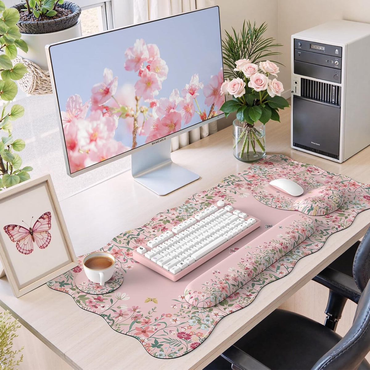 Pink Keyboard Mat 35.4"x15.7", Desk Protector for Classroom