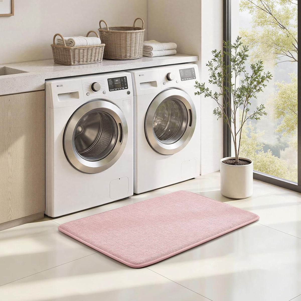 Memory Foam Bathroom Rugs Set of 2, Pink 24"x17"+32"x20"