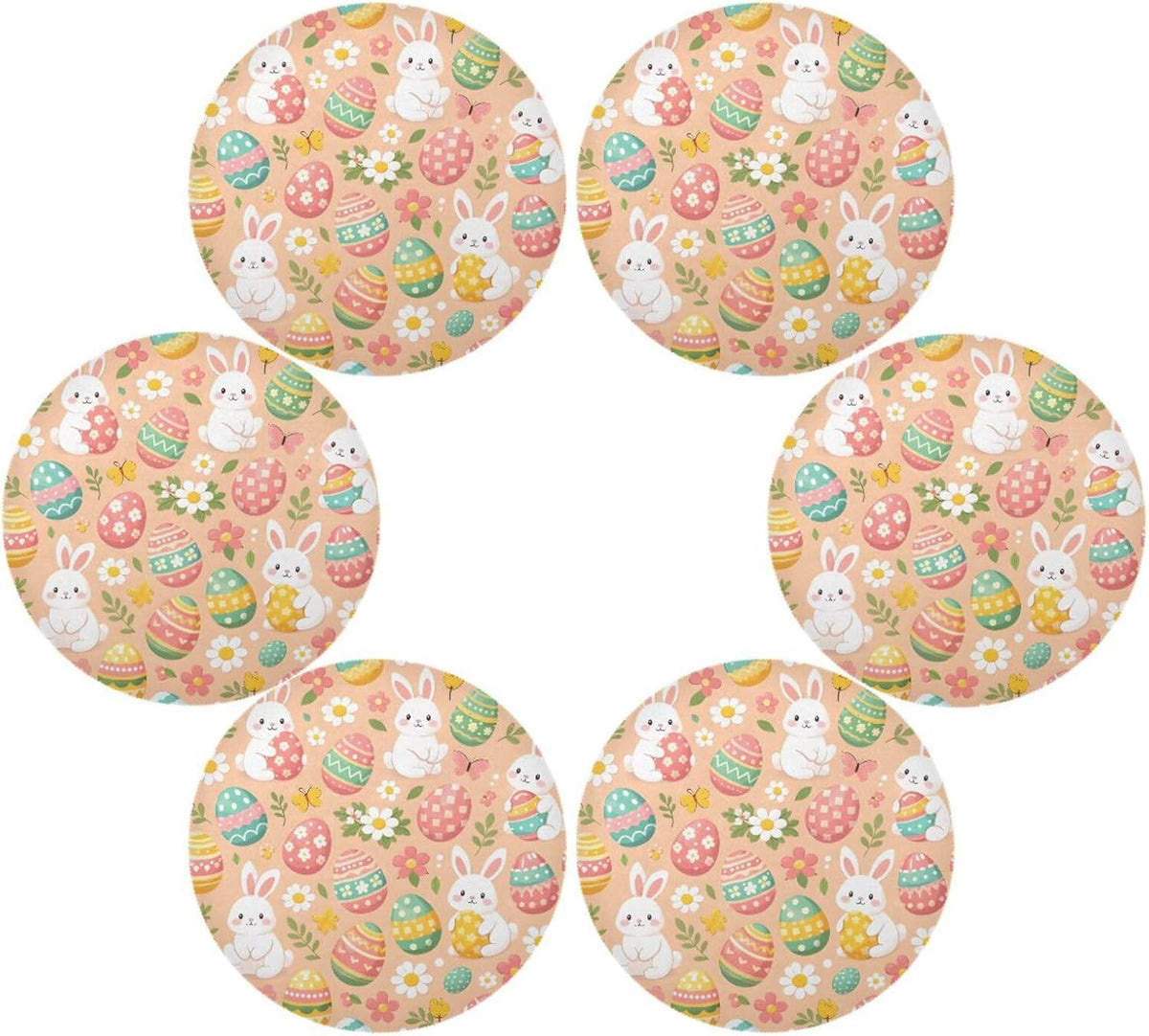 Easter Eggs Pattern Peach Place Mats Set of 4, 15 Inch Round Placemats Washable Non-Slip Table Mats for Kitchen Dining