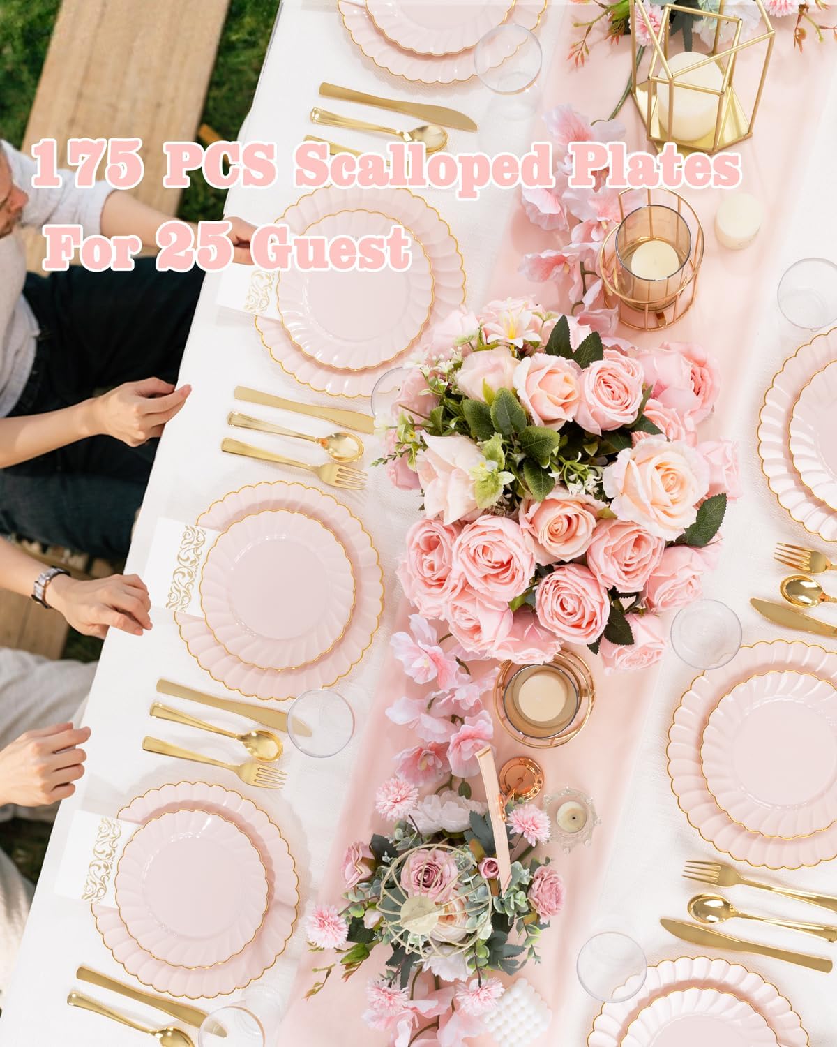 175PCS Pink Scalloped Plastic Plates for Party Wedding Baby Shower