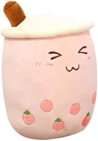 Cute Stuffed Boba Plush Bubble Tea Plushie Pillow Milk Cup Food Plush, Soft Kawaii Hugging Toys Gifts for Kids(Pink, 9.4 inch)