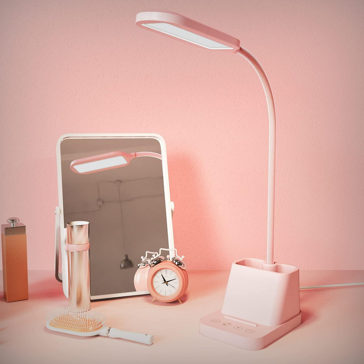 AXX Pink Cute Desk Lamp with USB Charging Port for Kids Teen Girls Women