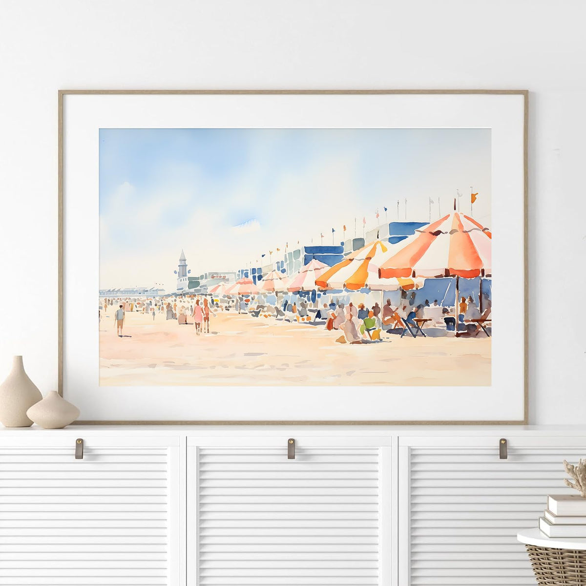 Pink Beach Canvas Wall Art Minimalist Coastal Prints Pastel Summer Posters Coastal Preppy Pictures Summer Aesthetic Painting Watercolor Beach Prints Boho Beach Posters for Bedroom 16x24inch No Frame