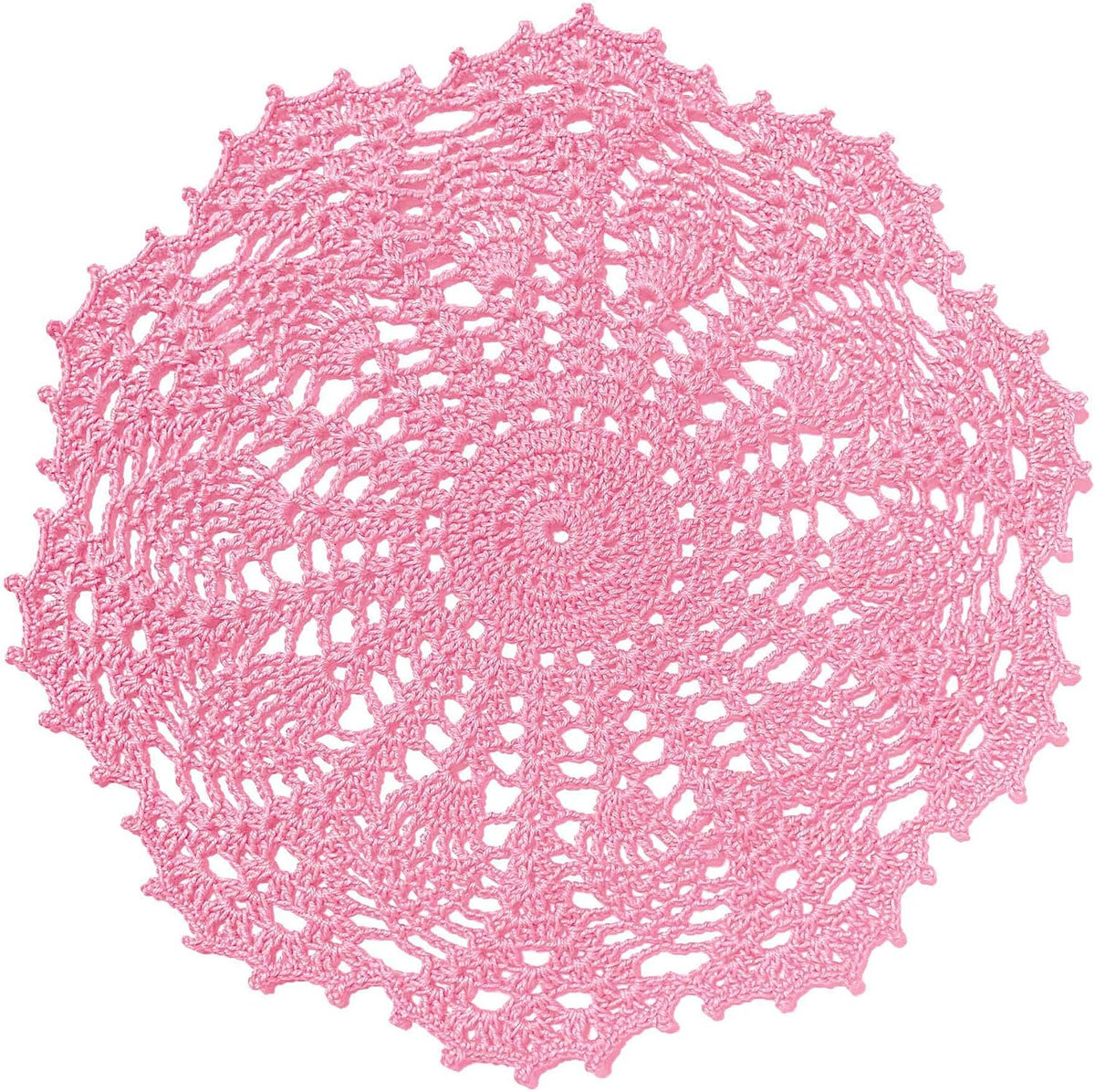 2 PCS 12 inches Lace Doilies Crochet Handmade Lace Coasters Round Placemat Rustic Table Doilies Decors for Wedding Kitchen Dining Room Party Dressers Pink
