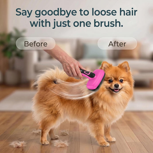 Self Cleaning Slicker Brush for Dog and Cat Deshedding, Pink | Shedding Brush for Dogs & Cats, One-Click Retractable Bristles for Easy Cleaning Flying Hair at Home