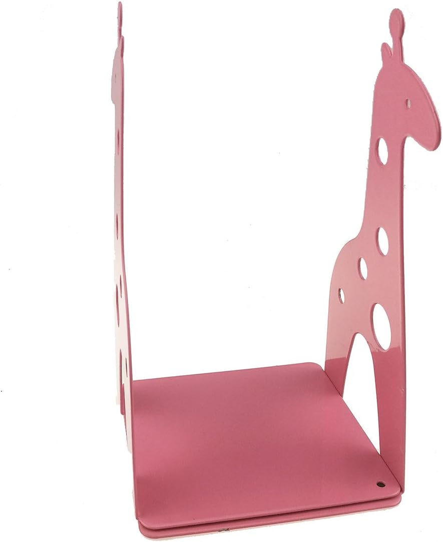 Cute Cartoon Giraffe Shape Nonskid Metal Bookends for Kids Gift Decoration (Pink)