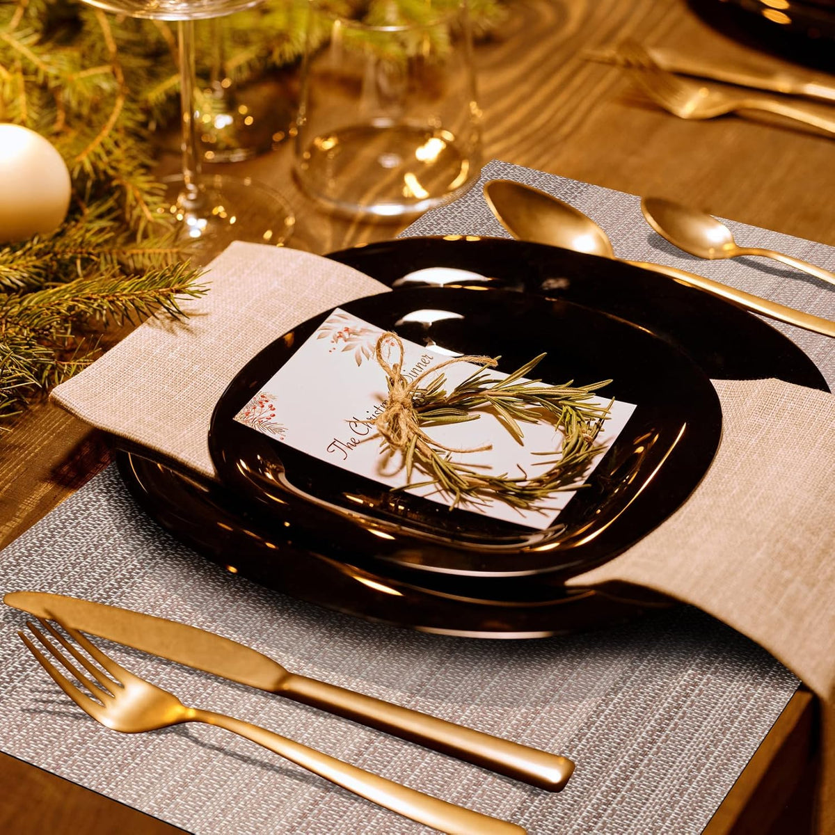 Placemats Set of 6, Washable Vinyl Woven Placemats, Heat Resistant & Wipeable Table Mats for Kitchen Dining Table (Pink Gold)