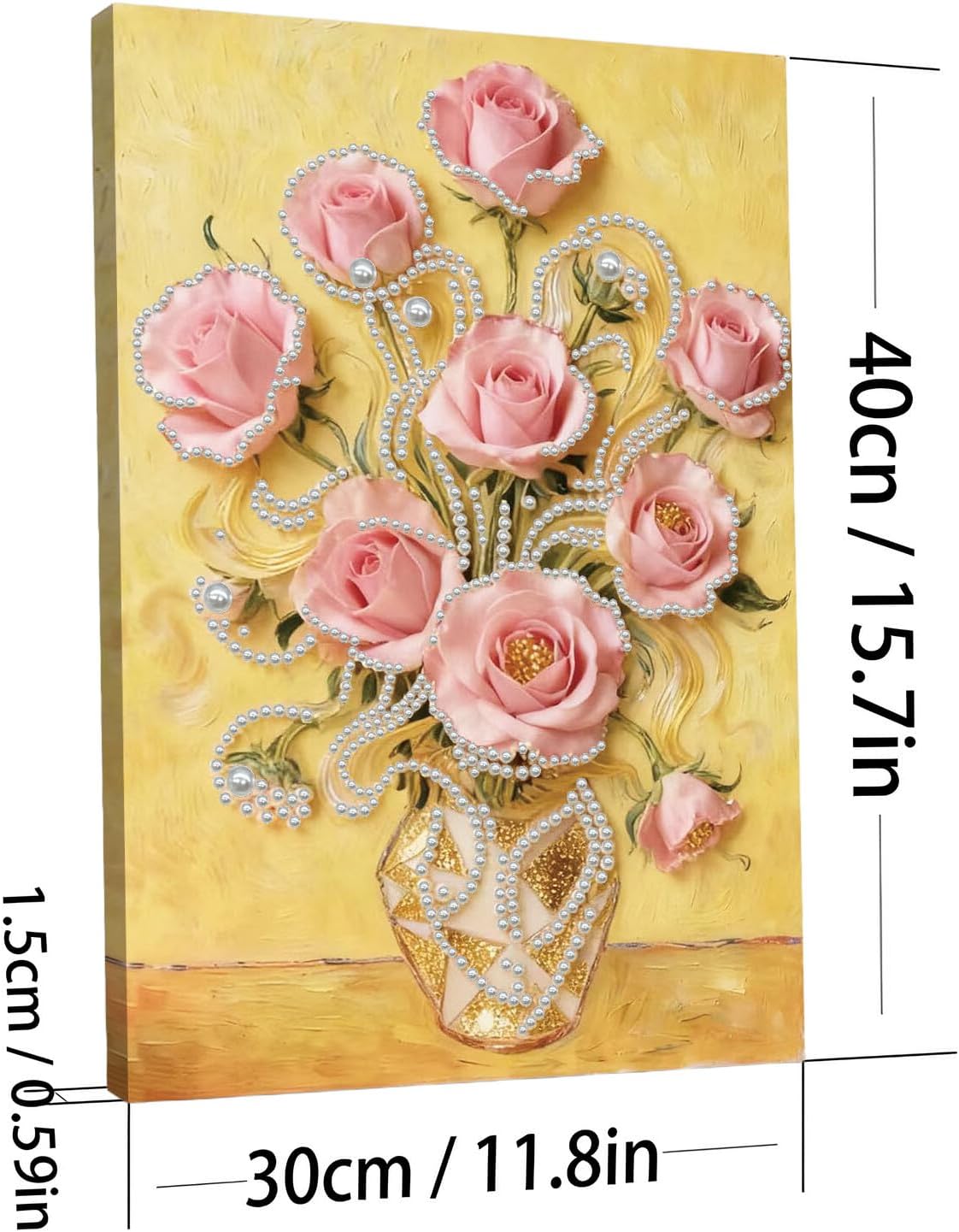 DIY Pearl Art Painting Handcraft Kit for Adults Beginners, Creative Design, Healing Stress-Relieving Home Wall Decoration, with Framed Painting and Tools-Pink Rose