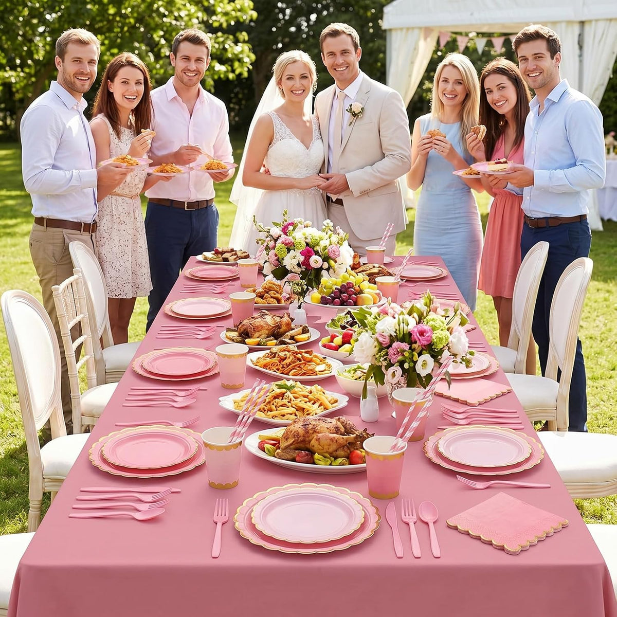 452 Pcs Pink Party Decorations Disposable Tableware Set for 50 Guest