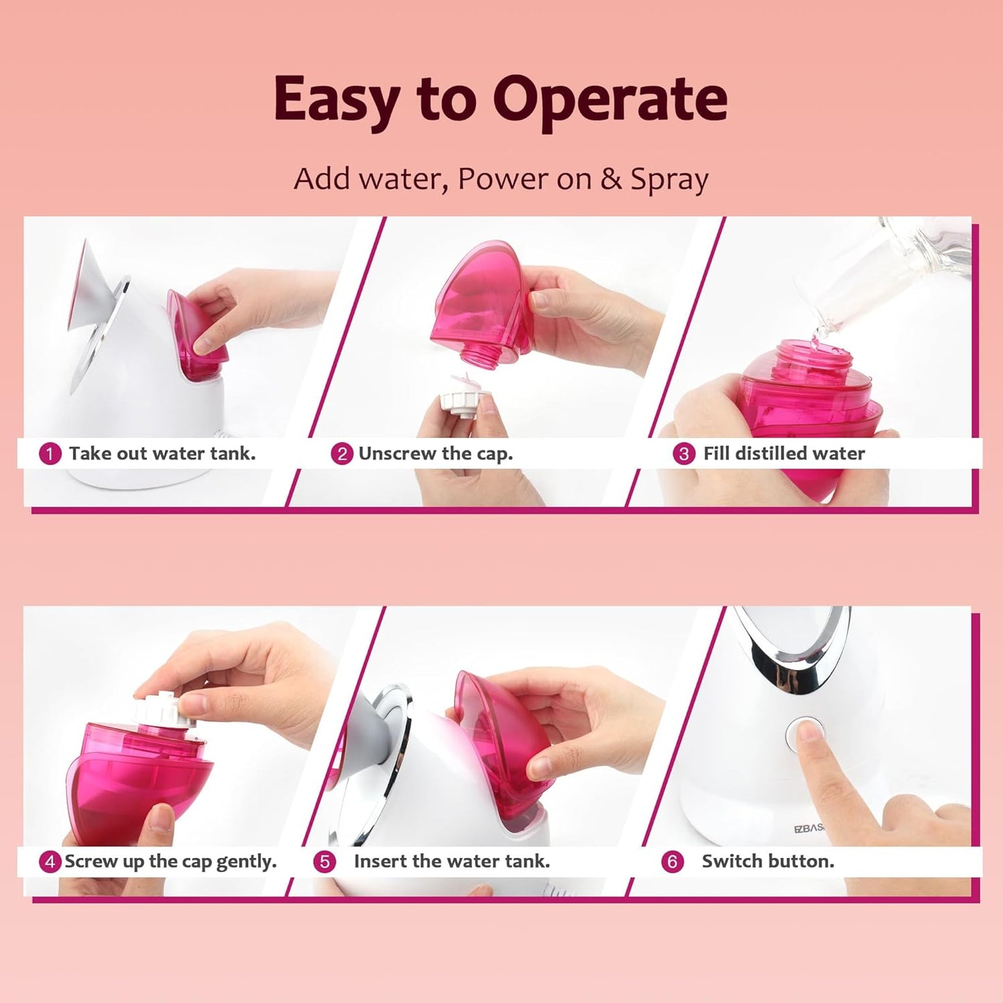 Facial Steamer - Professional Nano Ionic Face Steamer for Facial Deep Cleaning, Warm Mist Humidifier for Home Spa, Unclogs Pores Sinus, Bonus 5 Piece Stainless Steel Skin Kit (Pink)