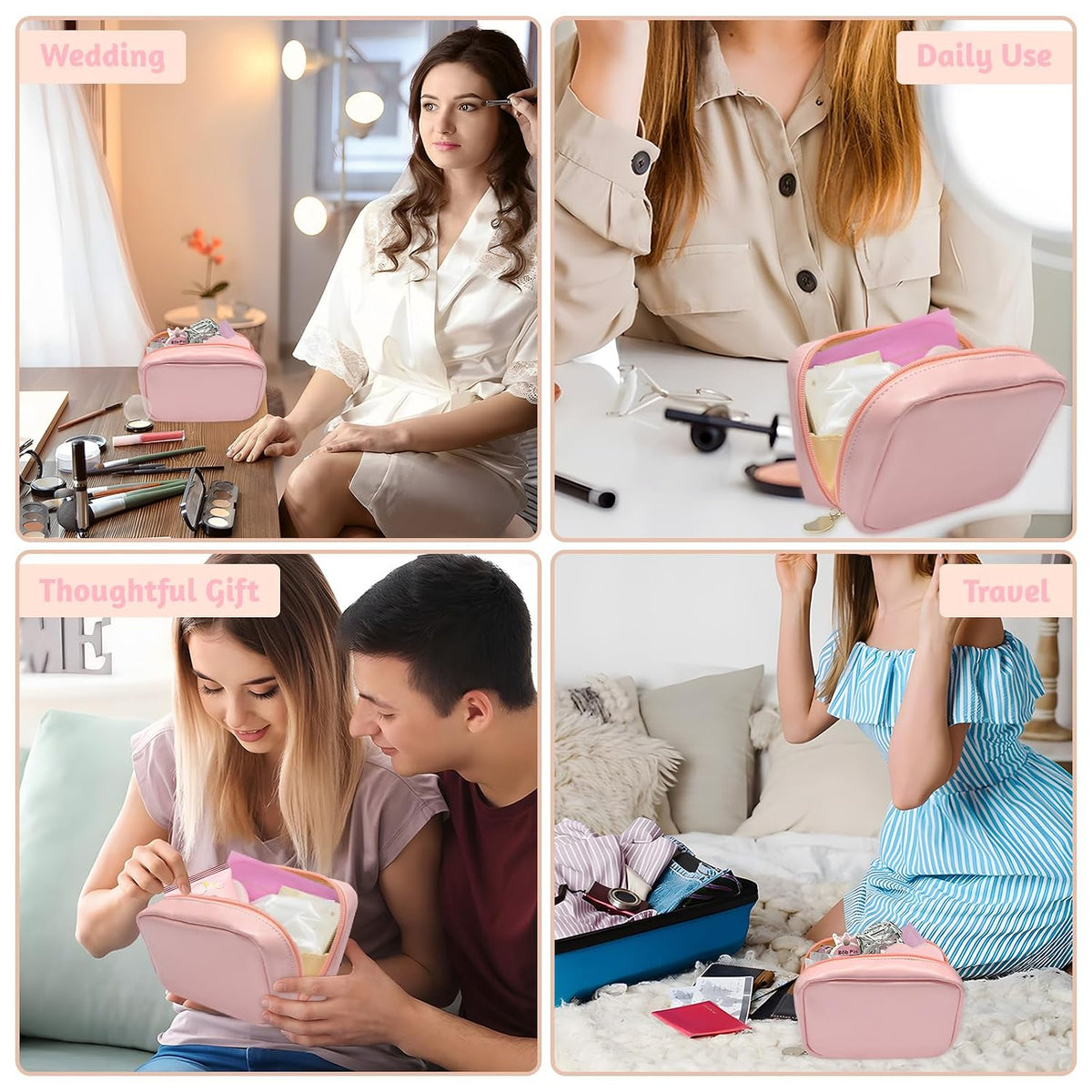 Women's Wedding Emergency Kit for Bride Wedding Survival Set with Makeup Bag, 42 Pc Wedding Daily Travel Essential Items (Pink)