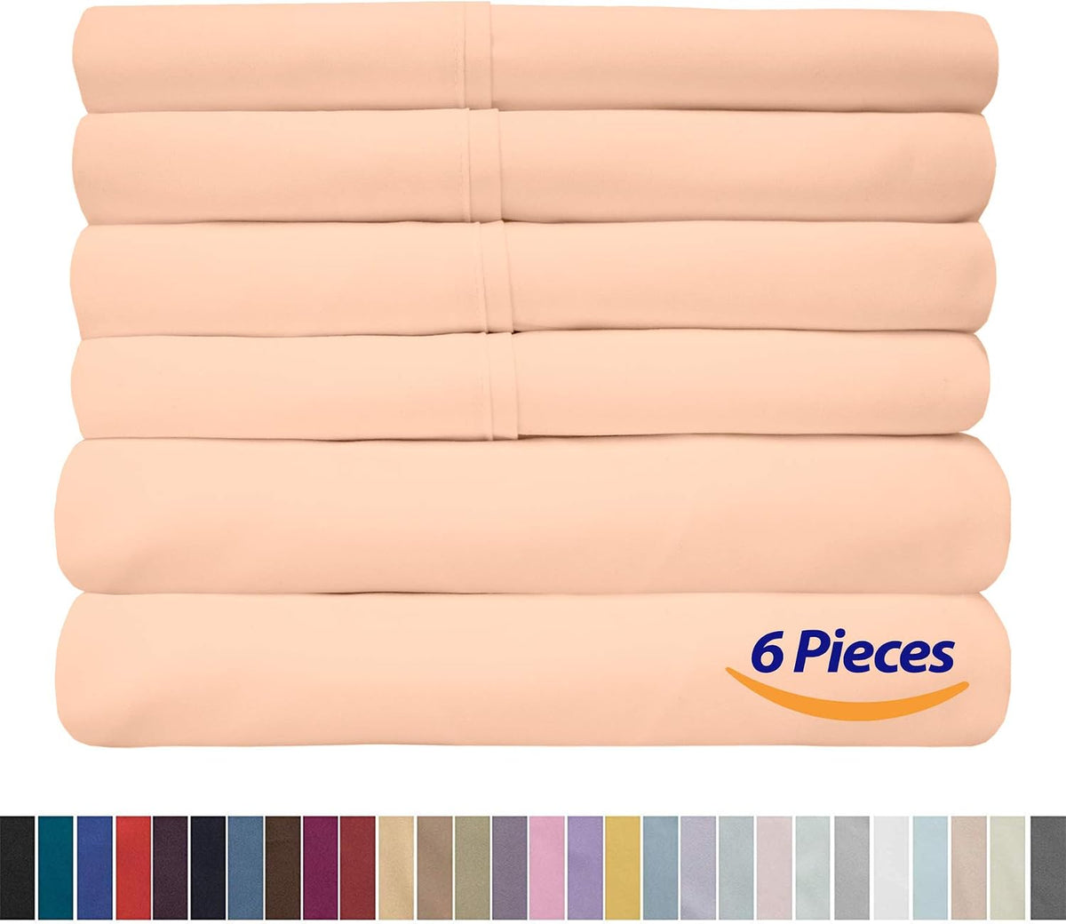 6 Piece Bed Sheet Set, Full, Peach