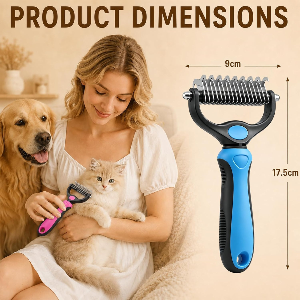 Deshedding Brush for Dogs and Cats,Undercoat Rake Pet Brush for Long Hair,Professional Deshedding Tool, Ideal For Medium Or Long Haired BreedsGrooming Tool for Thick Coats (Pink)