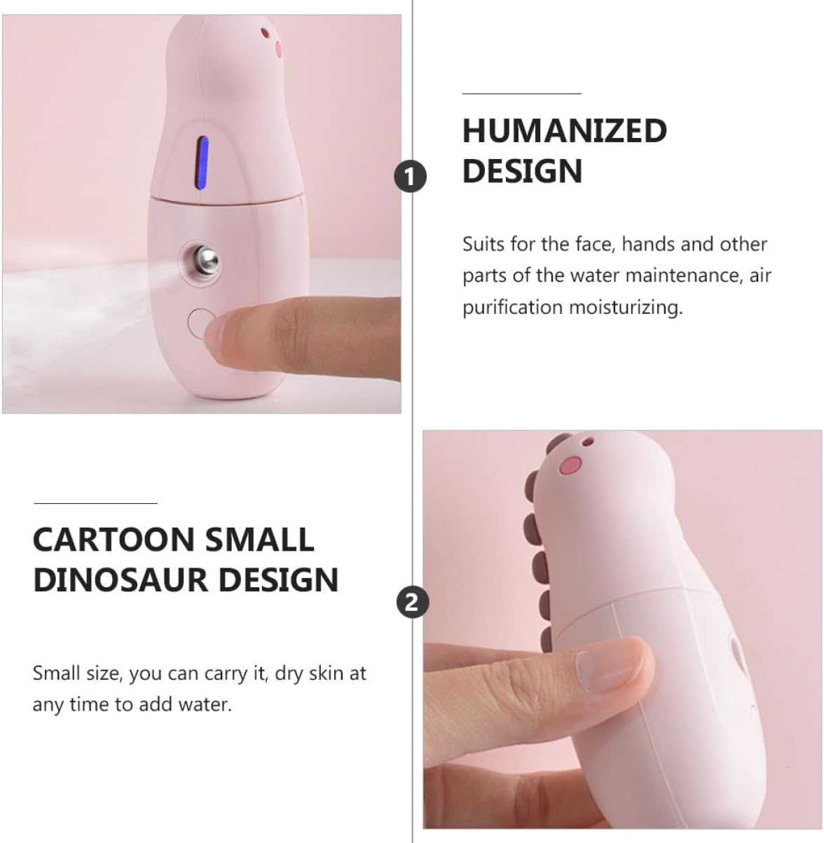 Cartoon Dinosaur Facial Steamer 300mAh 18ml Portable Handheld Pink