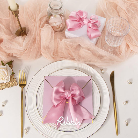 Light Pink Double Faced Satin Wired Ribbon 1.5 Inch Pink Christmas Ribbon for Gift Wrapping Wreaths Garland Tree Decoration Crafts Home Decor-Continous 10 Yards